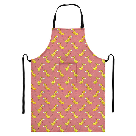 Cute Giraffe Pattern Print Bib Apron With Pocket