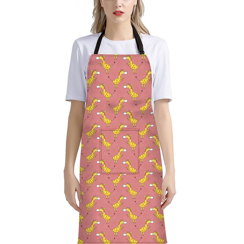 Cute Giraffe Pattern Print Bib Apron With Pocket