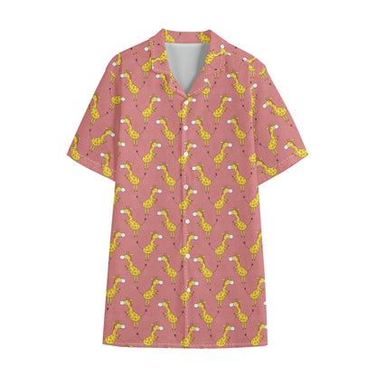 Cute Giraffe Pattern Print Cotton Hawaiian Shirt