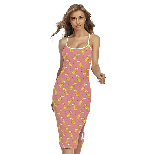 Cute Giraffe Pattern Print Cross Back Cami Dress