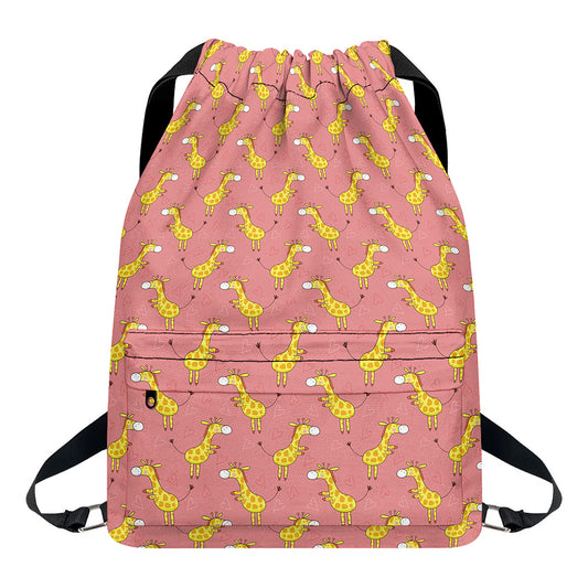Cute Giraffe Pattern Print Drawstring Backpack