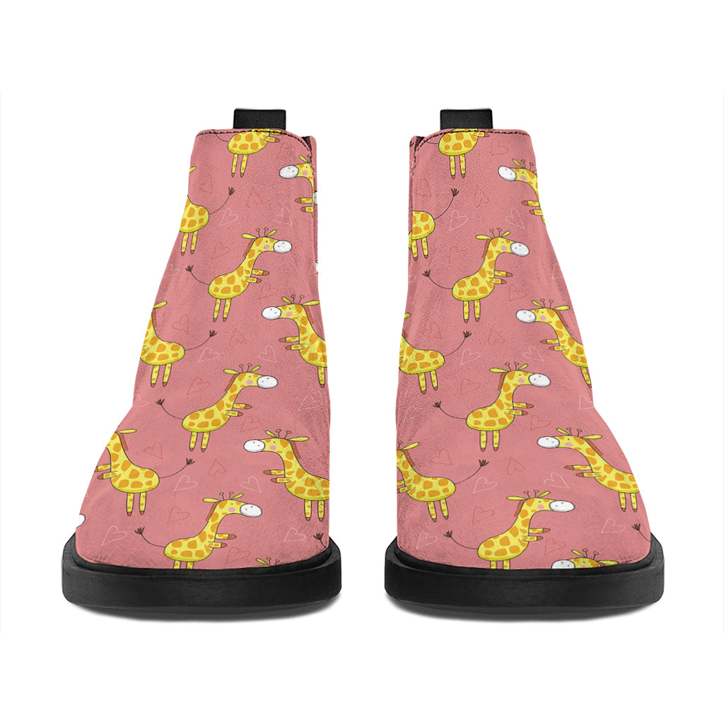 Cute Giraffe Pattern Print Flat Ankle Boots