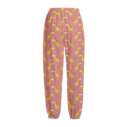 Cute Giraffe Pattern Print Fleece Lined Knit Pants