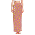 Cute Giraffe Pattern Print High Slit Maxi Skirt