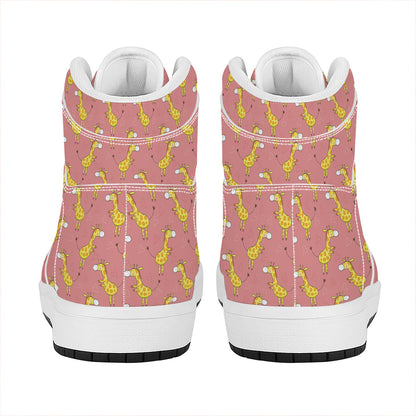 Cute Giraffe Pattern Print High Top Leather Sneakers