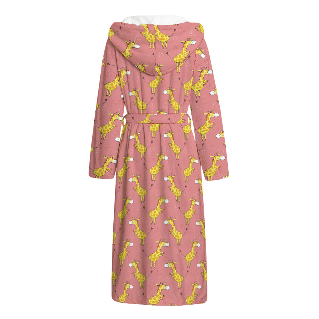 Cute Giraffe Pattern Print Hooded Bathrobe