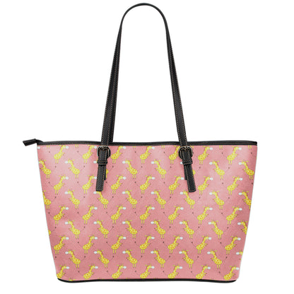 Cute Giraffe Pattern Print Leather Tote Bag