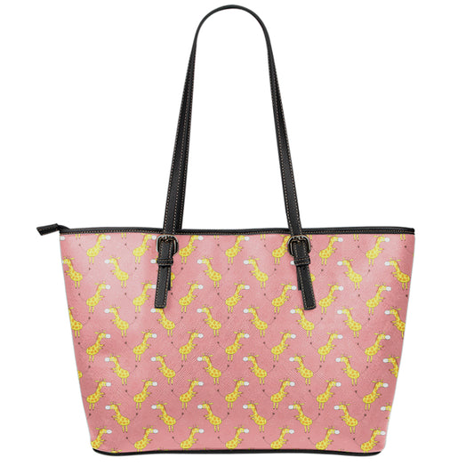 Cute Giraffe Pattern Print Leather Tote Bag