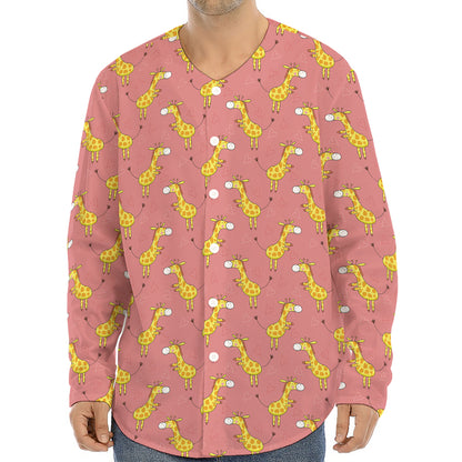 Cute Giraffe Pattern Print Long Sleeve Baseball Jersey
