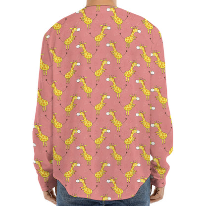 Cute Giraffe Pattern Print Long Sleeve Baseball Jersey
