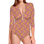 Cute Giraffe Pattern Print Long Sleeve Swimsuit