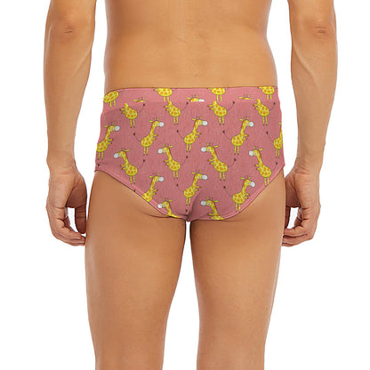 Cute Giraffe Pattern Print Men's Briefs