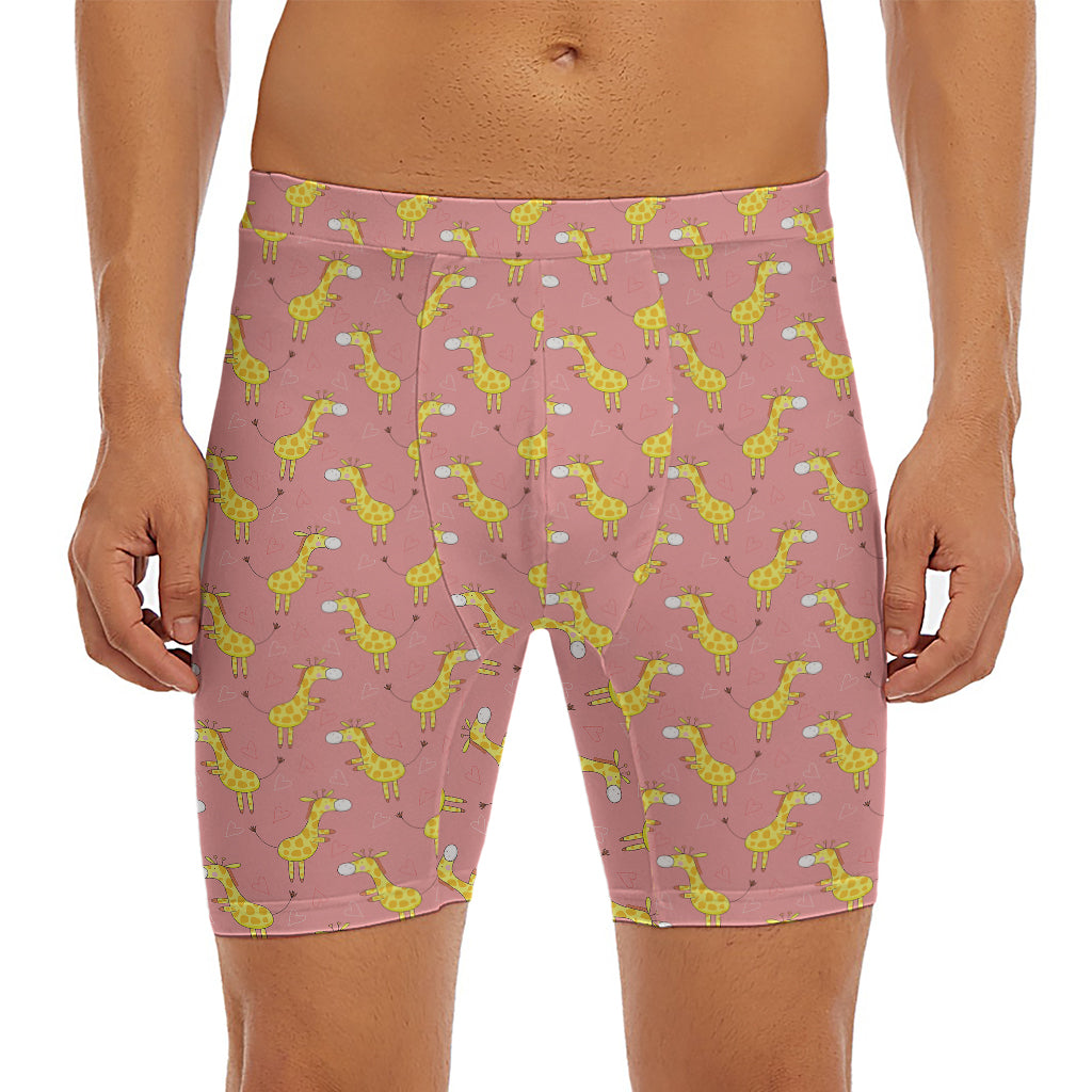 Cute Giraffe Pattern Print Men's Long Boxer Briefs