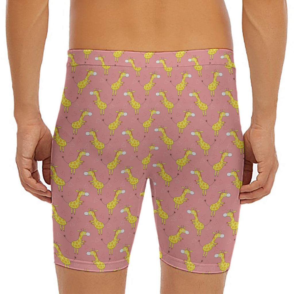 Cute Giraffe Pattern Print Men's Long Boxer Briefs