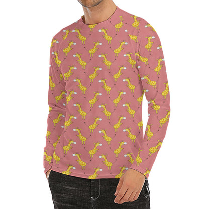 Cute Giraffe Pattern Print Men's Long Sleeve Rash Guard