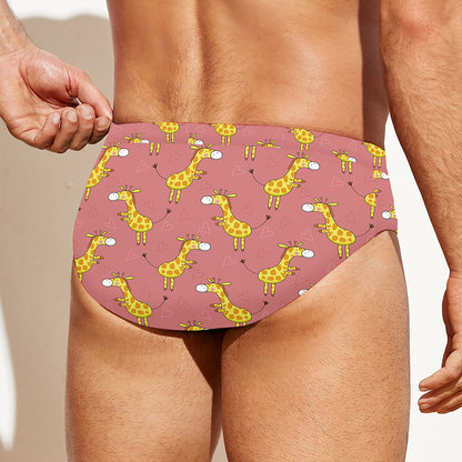 Cute Giraffe Pattern Print Men's Swim Briefs