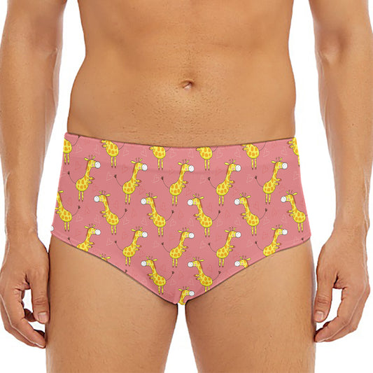 Cute Giraffe Pattern Print Men's Triangle Swim Briefs