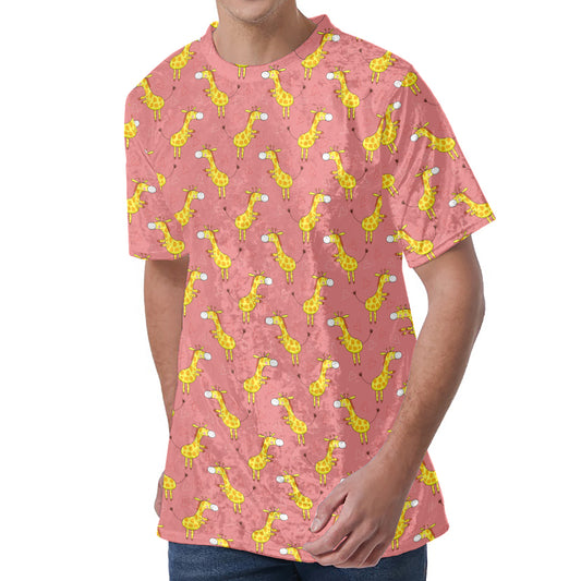 Cute Giraffe Pattern Print Men's Velvet T-Shirt