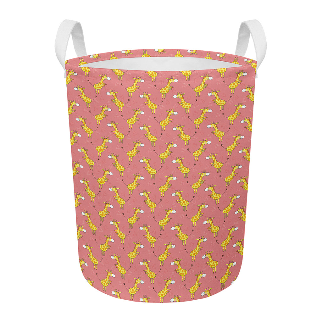 Cute Giraffe Pattern Print Round Laundry Basket