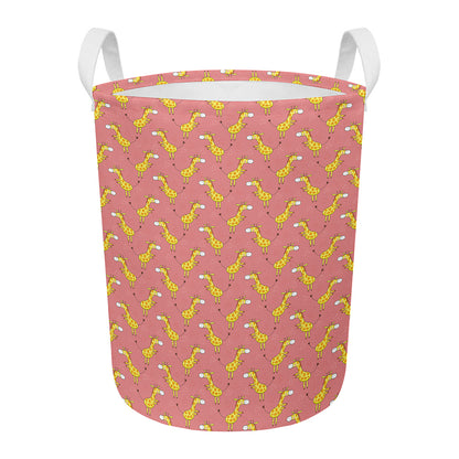 Cute Giraffe Pattern Print Round Laundry Basket