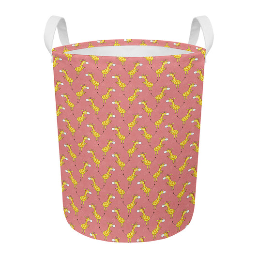 Cute Giraffe Pattern Print Round Laundry Basket