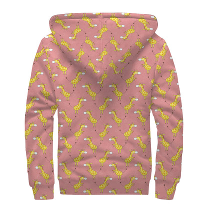 Cute Giraffe Pattern Print Sherpa Lined Zip Up Hoodie