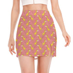 Cute Giraffe Pattern Print Side Slit Mini Skirt