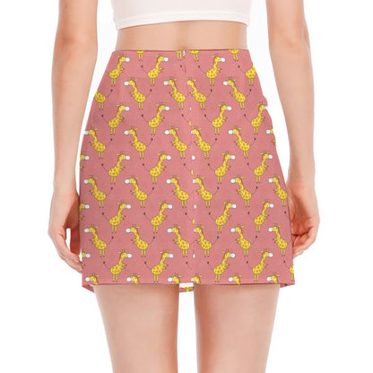 Cute Giraffe Pattern Print Side Slit Mini Skirt