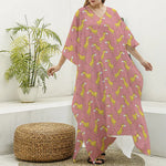 Cute Giraffe Pattern Print Silk V-Neck Kaftan Dress