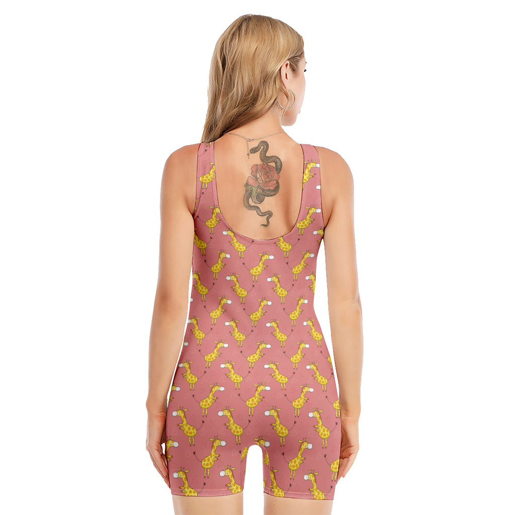 Cute Giraffe Pattern Print Sleeveless One Piece Swimsuit