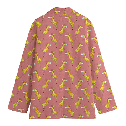 Cute Giraffe Pattern Print Women's Cotton Blazer