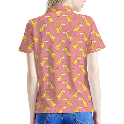 Cute Giraffe Pattern Print Women's Polo Shirt