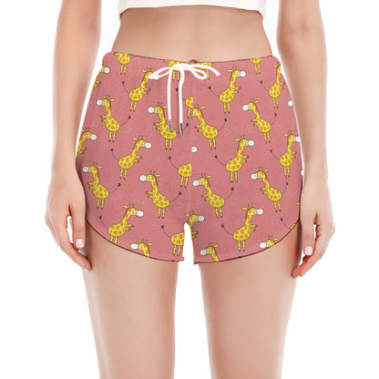Cute Giraffe Pattern Print Women's Split Running Shorts