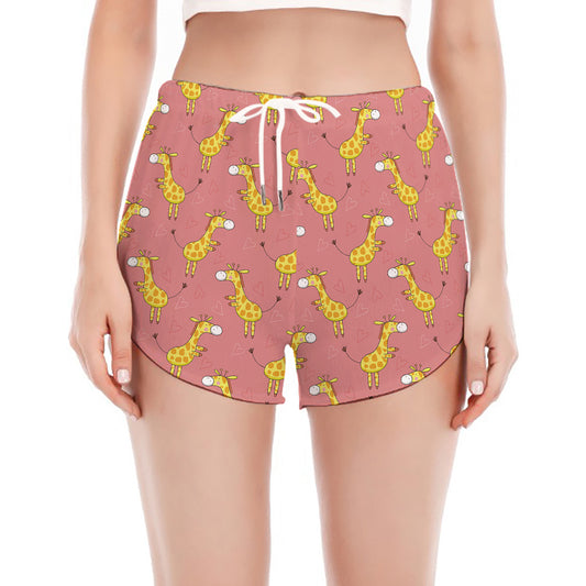 Cute Giraffe Pattern Print Women's Split Running Shorts