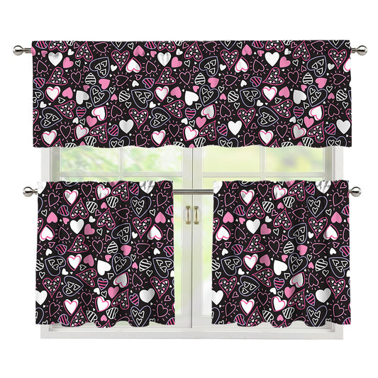 Cute Girly Heart Pattern Print 3 Piece Kitchen Curtains