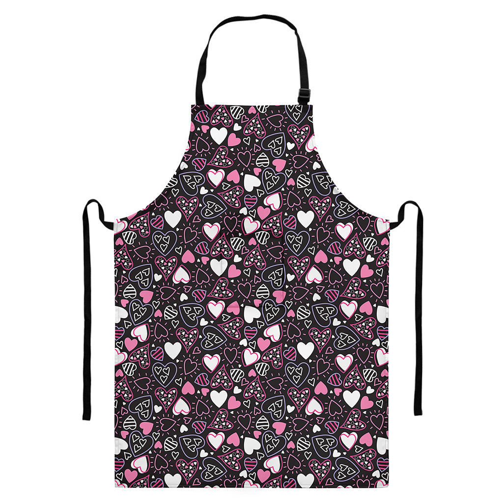 Cute Girly Heart Pattern Print Bib Apron With Pocket