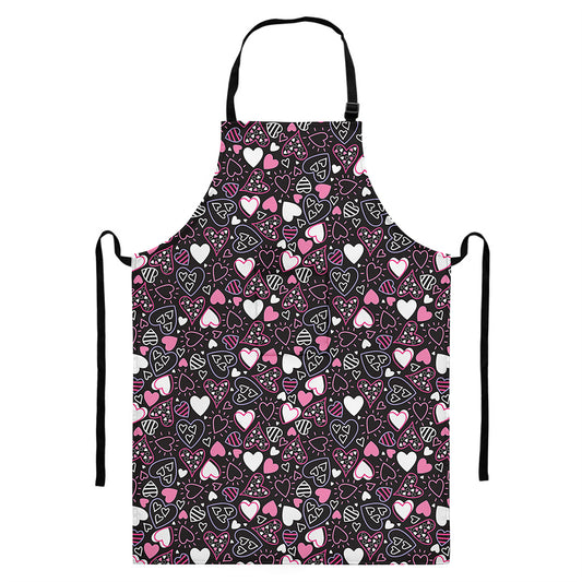 Cute Girly Heart Pattern Print Bib Apron With Pocket