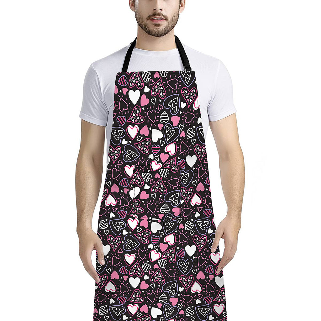 Cute Girly Heart Pattern Print Bib Apron With Pocket