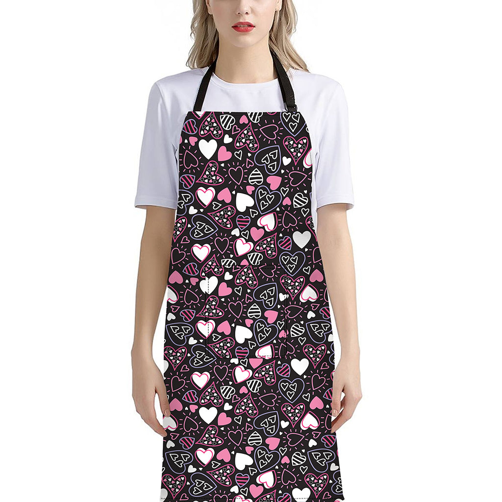 Cute Girly Heart Pattern Print Bib Apron With Pocket