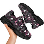 Cute Girly Heart Pattern Print Black Chunky Shoes