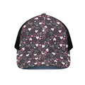 Cute Girly Heart Pattern Print Black Mesh Trucker Hat