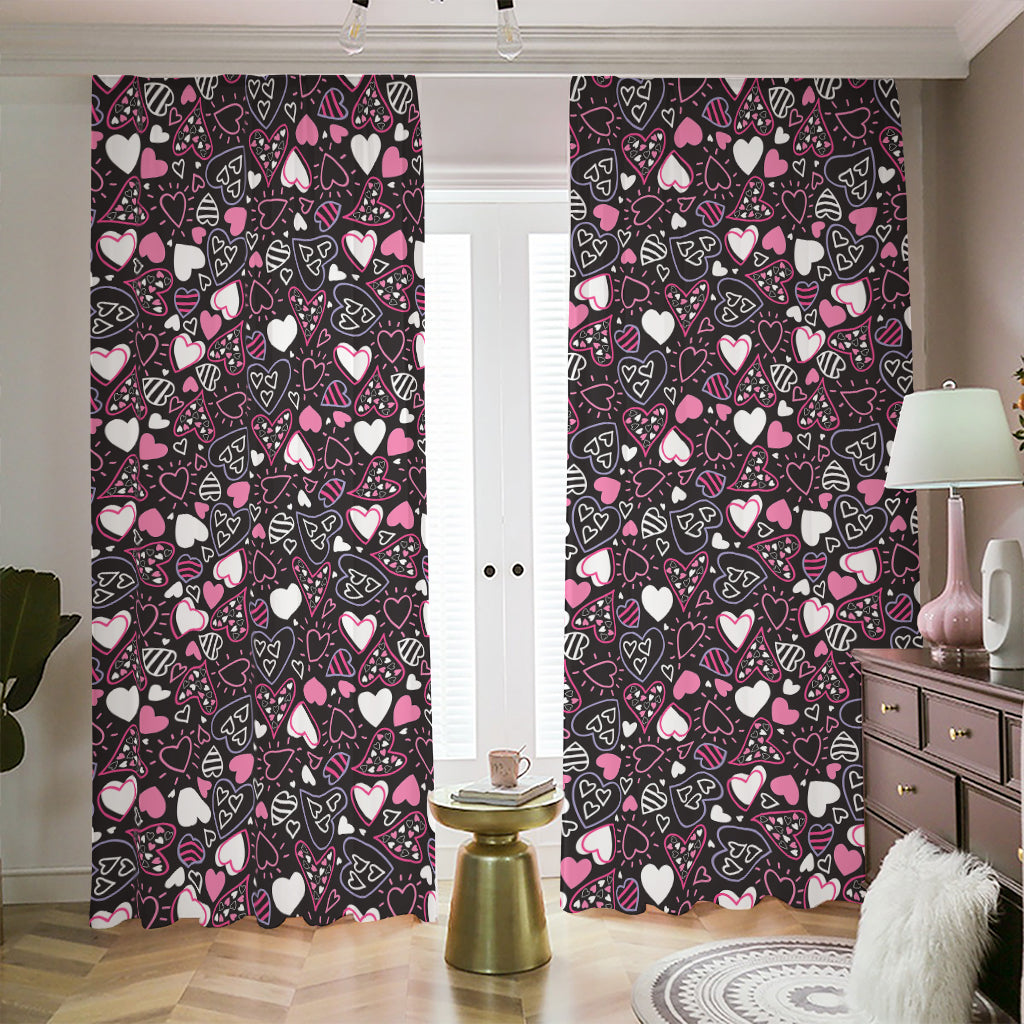 Cute Girly Heart Pattern Print Blackout Pencil Pleat Curtains