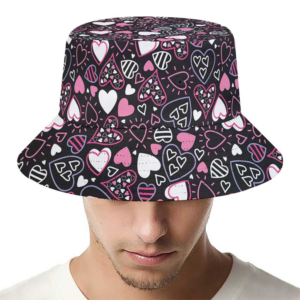 Cute Girly Heart Pattern Print Bucket Hat