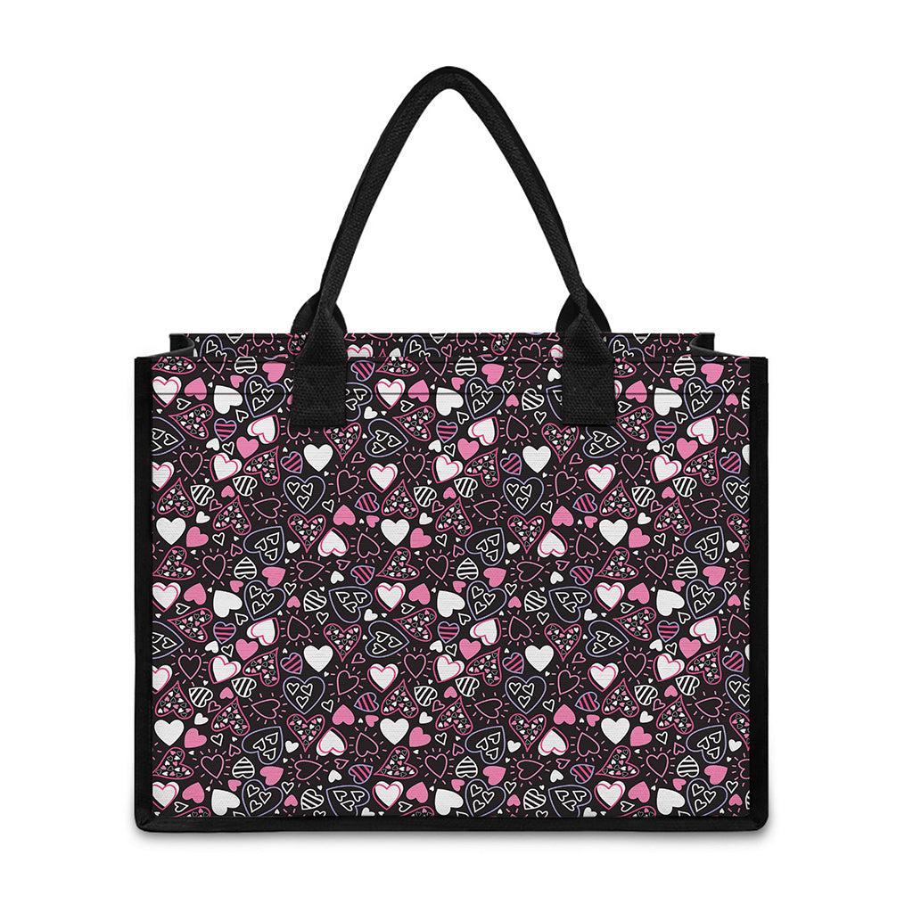 Cute Girly Heart Pattern Print Canvas Tote Bag