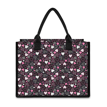 Cute Girly Heart Pattern Print Canvas Tote Bag