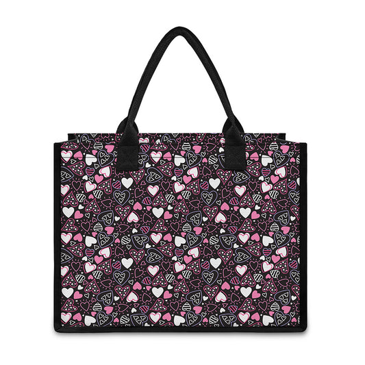 Cute Girly Heart Pattern Print Canvas Tote Bag