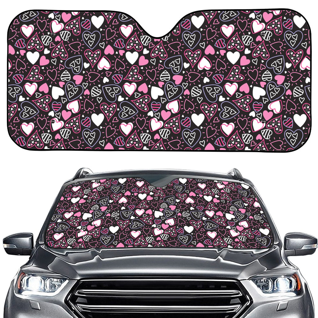 Cute Girly Heart Pattern Print Car Windshield Sun Shade