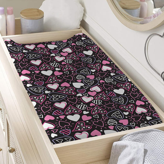 Cute Girly Heart Pattern Print Changing Pad Cover