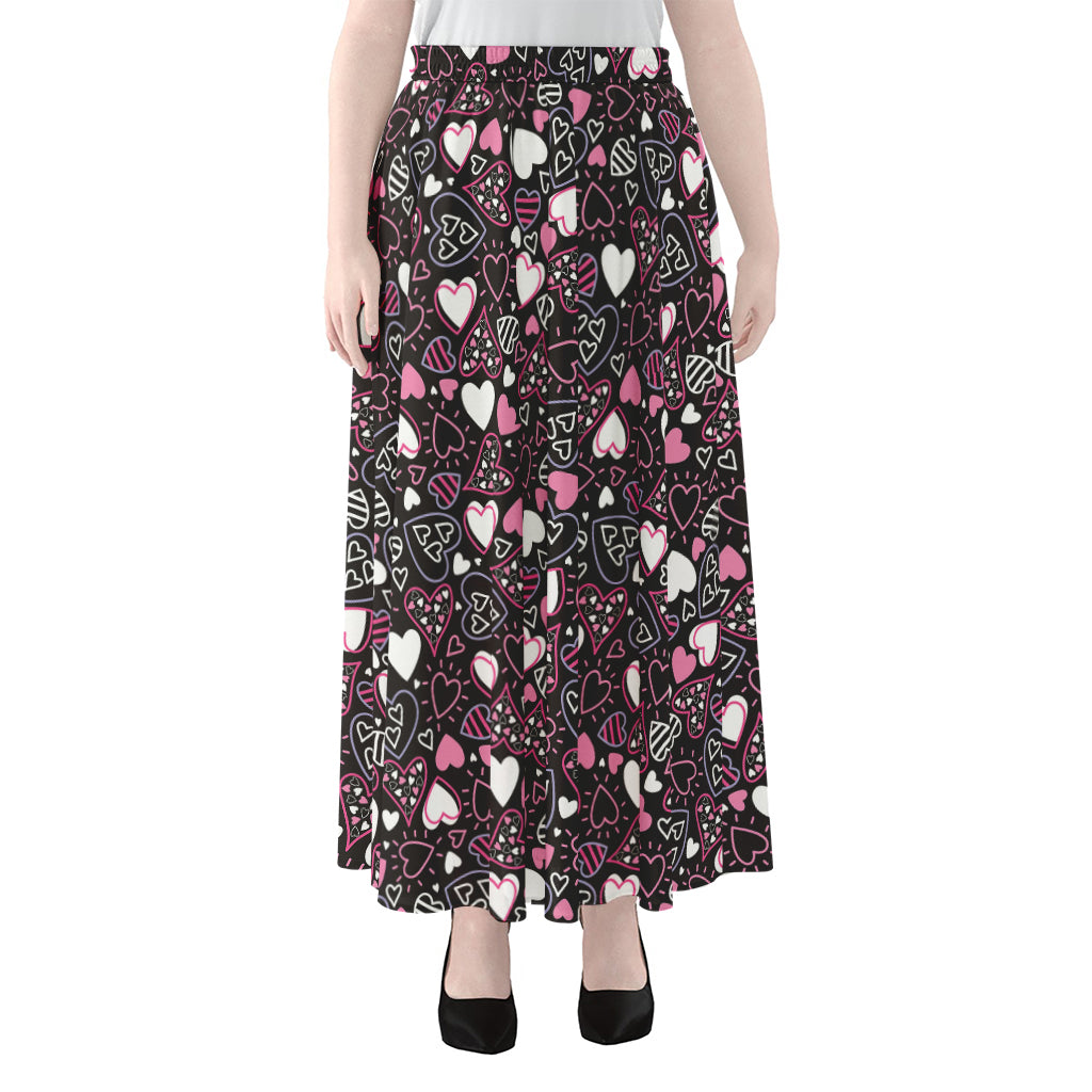 Cute Girly Heart Pattern Print Chiffon Maxi Skirt