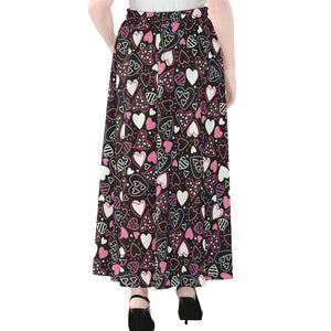 Cute Girly Heart Pattern Print Chiffon Maxi Skirt